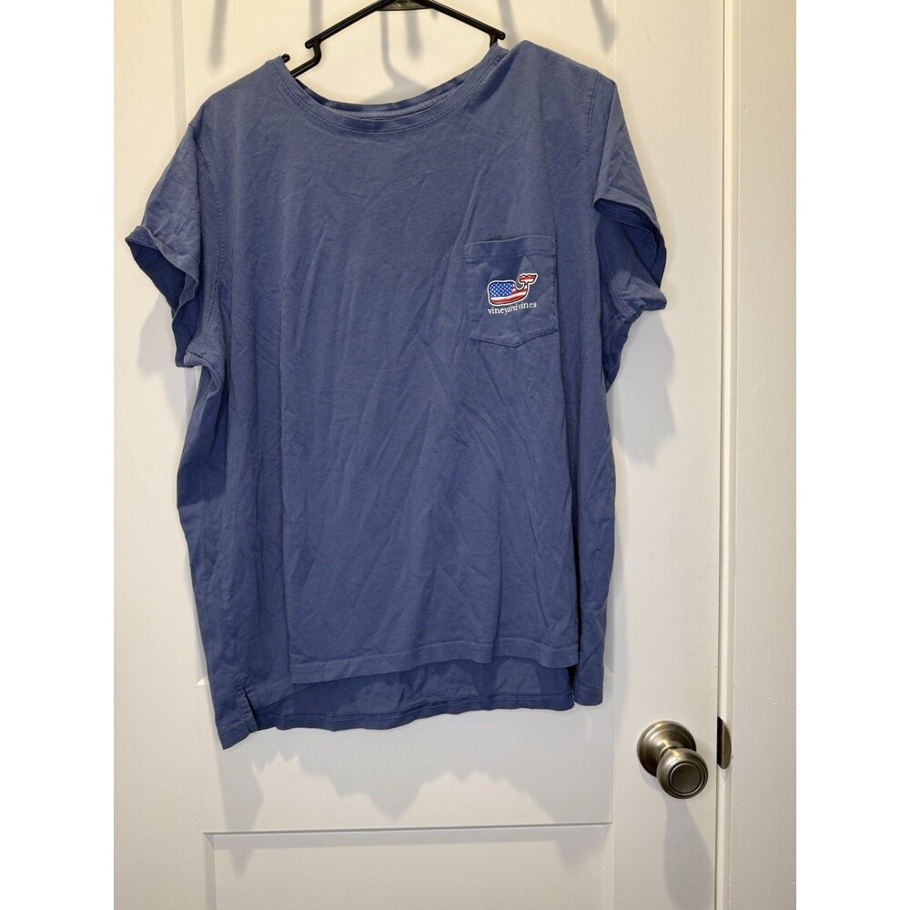 Vineyard Vines Women’s Blue American Flag Whale Pocket T-Shirt XL Short Sleeve